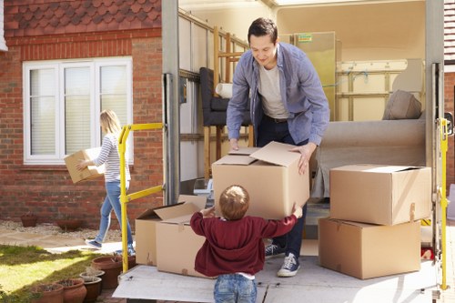 Man and van worker loading boxes into a van