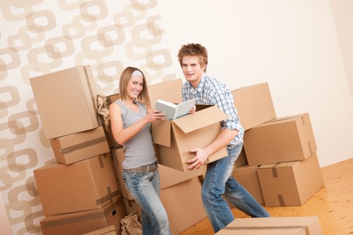 Packed boxes and furniture ready for house removals in Tooting